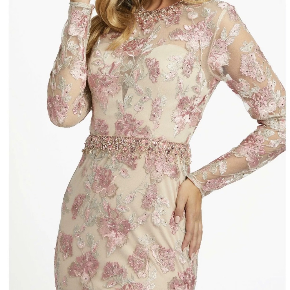 MAC DUGGAL FLORAL TULLE COL GOWN NUDE ROSE SIZE 14